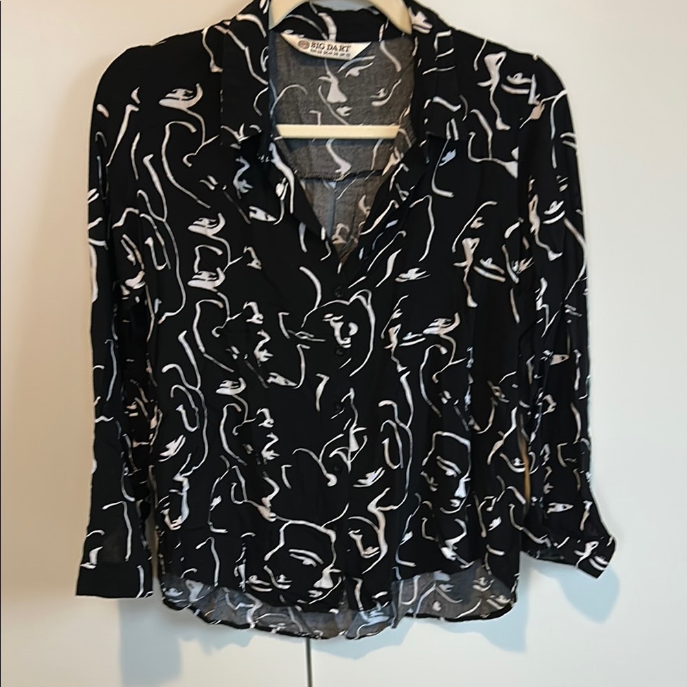 Abstract Faces Button Up Top